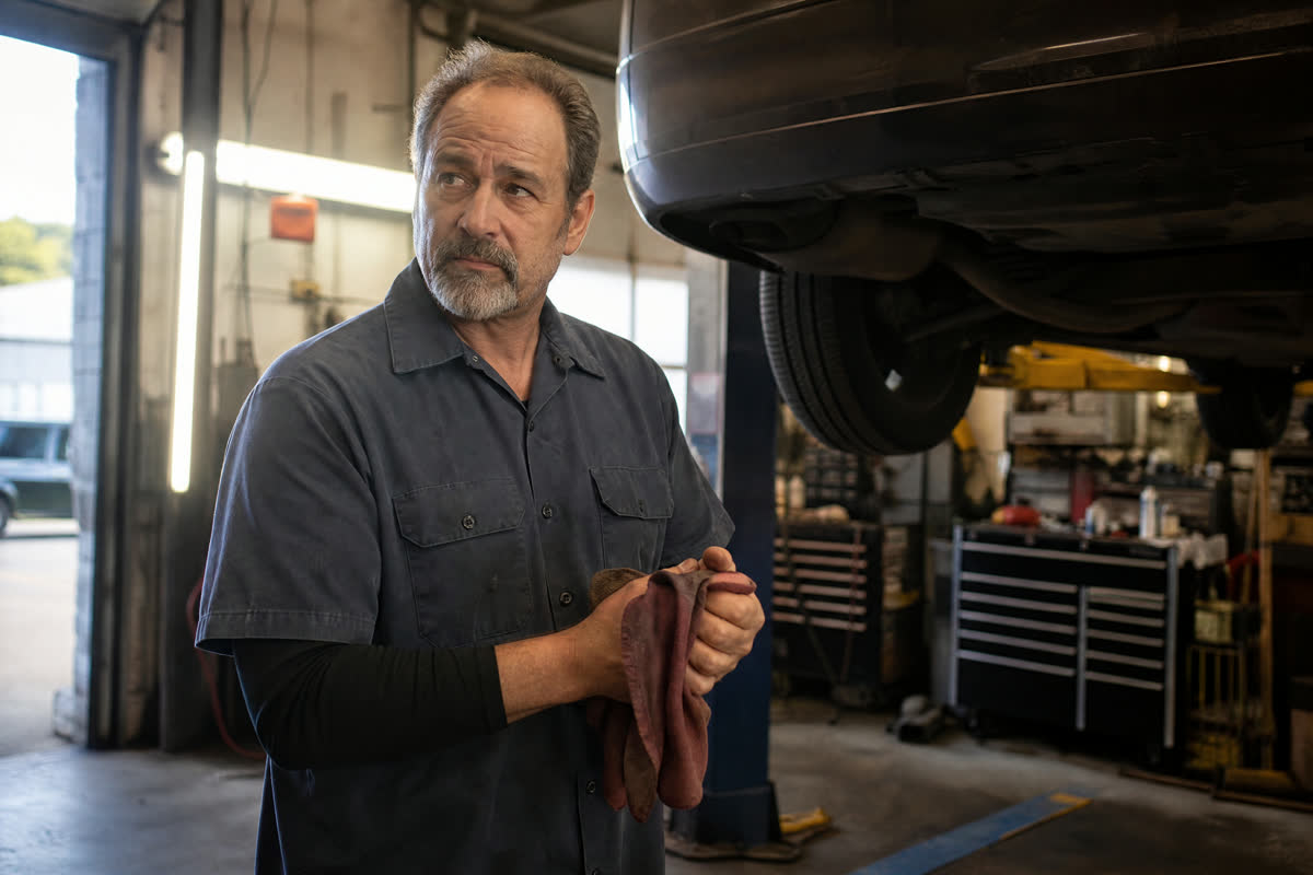 Auto repair shop owner in his bay